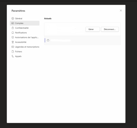 paramètres compte teams