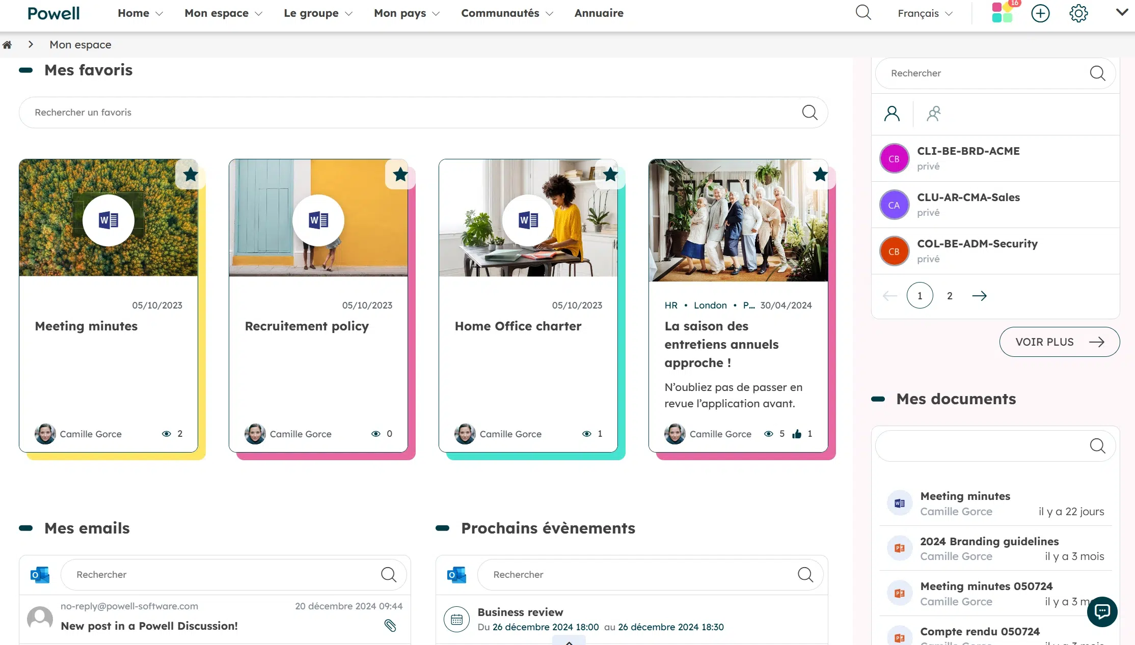 exemple fonctionnalités clés d'une plateforme intranet