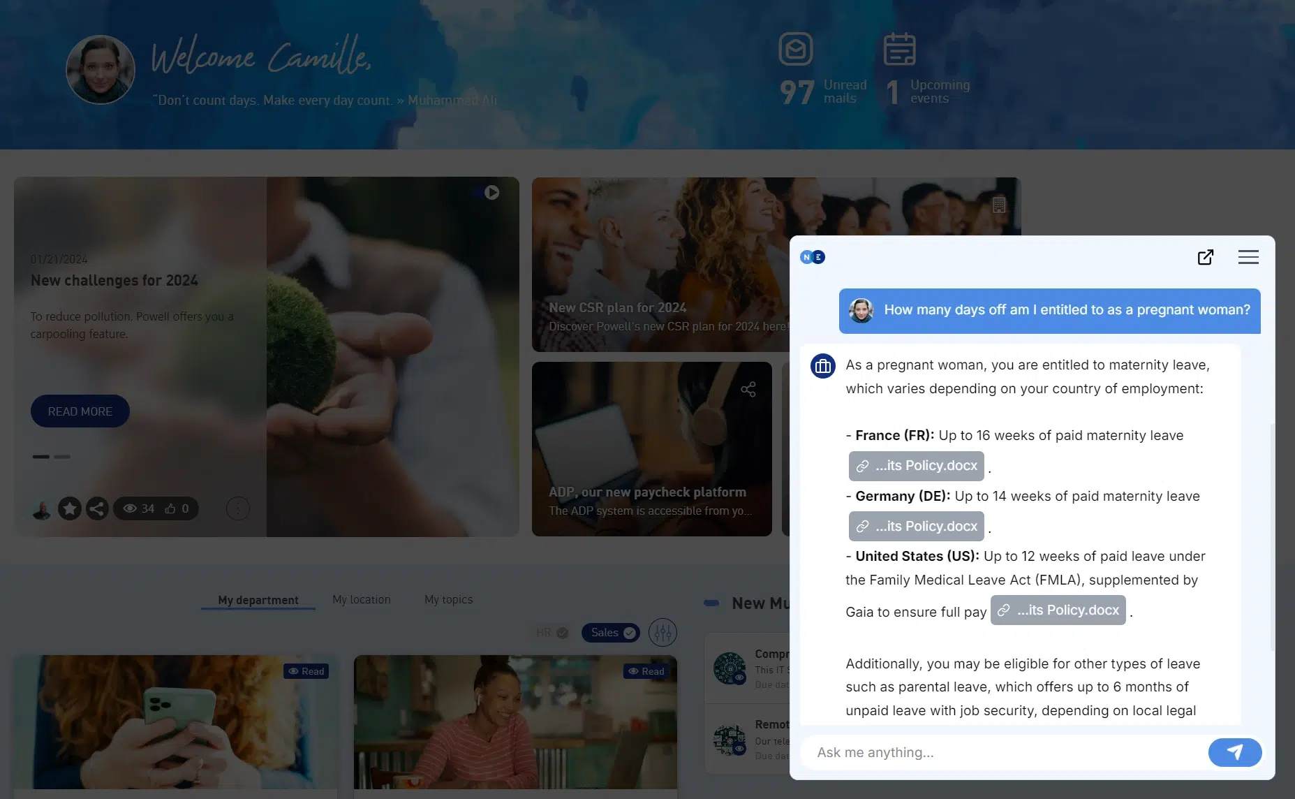 Chatbot RH digital workplace